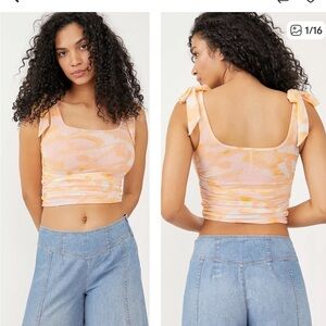 Free People Mesh Avenue Tank Top in Peach and Cream